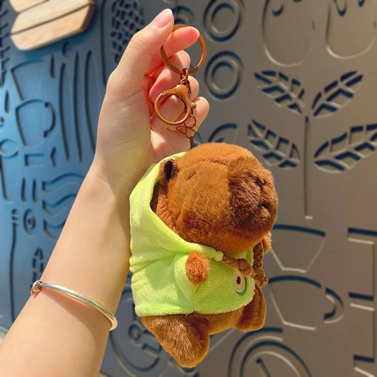 Mini Capybara Plush Keychain - Green Hoodie Edition