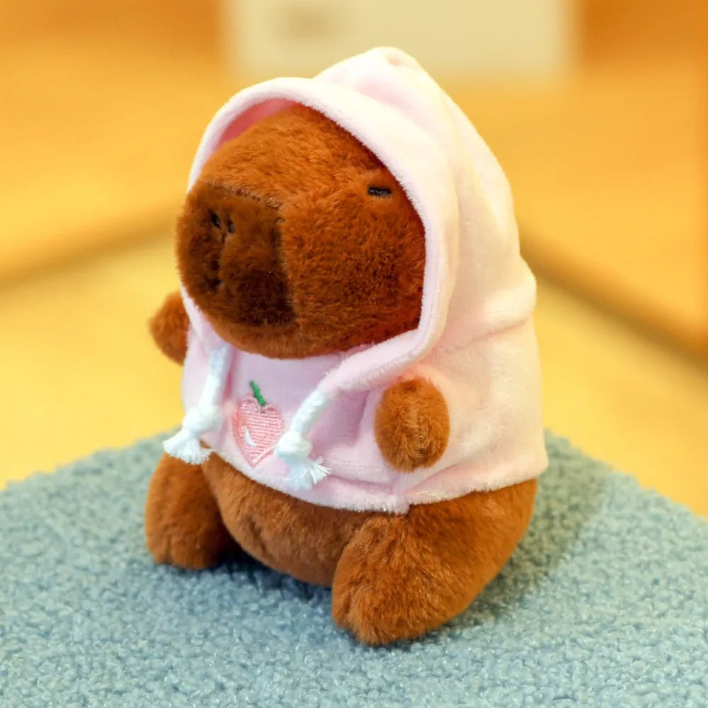 Cute Capybara Plush Keychain with Strawberry & Orange - Mini Stuffed Animal Toy