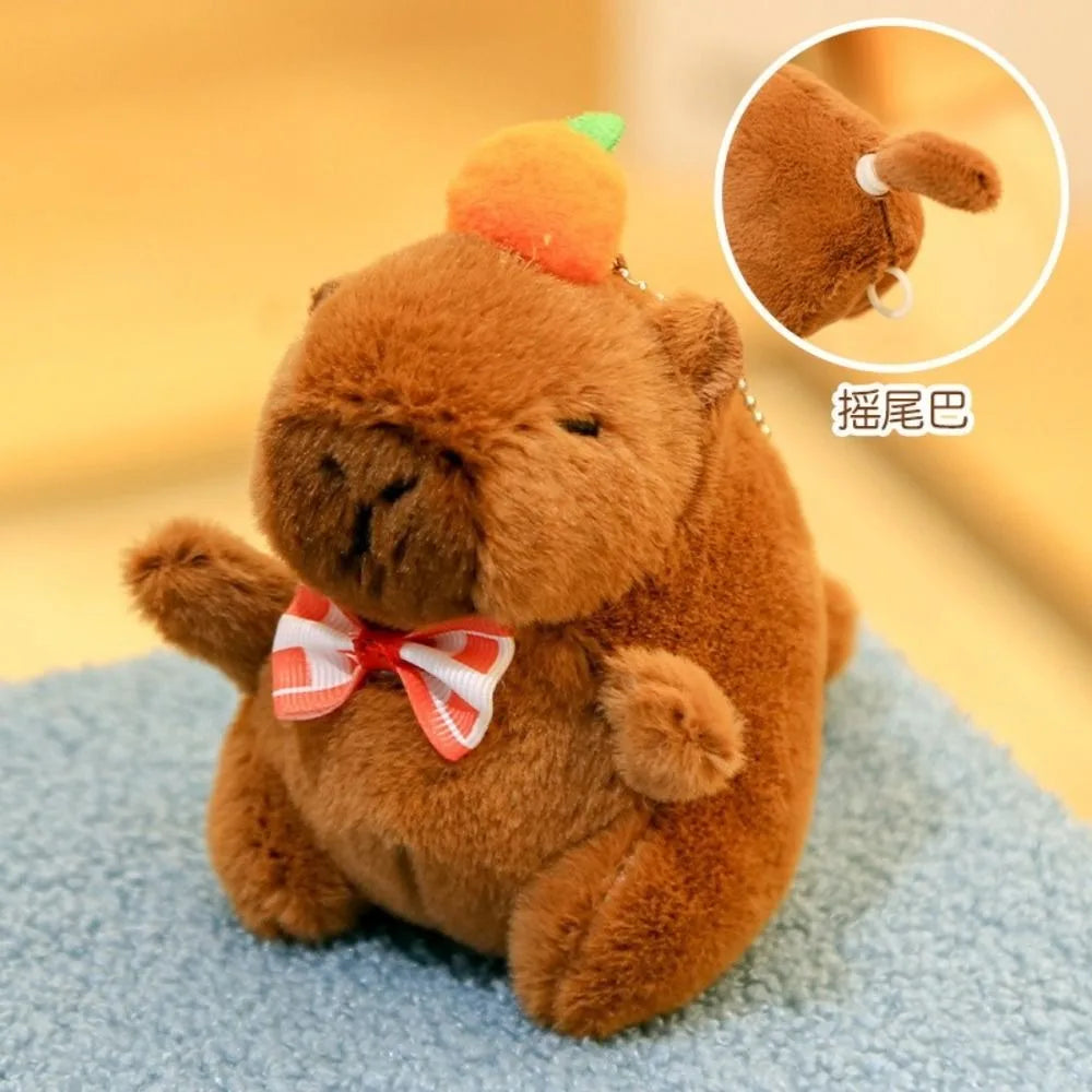 Cute Capybara Plush Keychain with Strawberry & Orange - Mini Stuffed Animal Toy