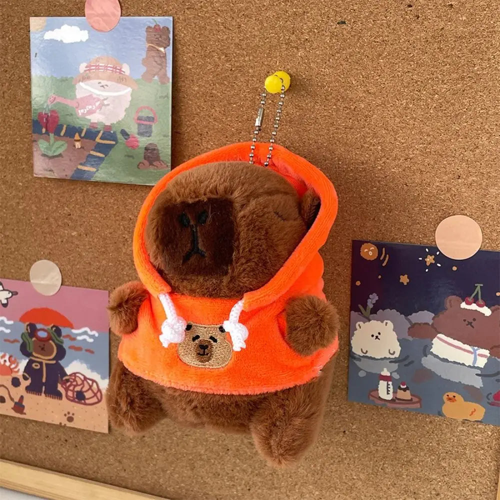 Cute Capybara Plush Keychain with Strawberry & Orange - Mini Stuffed Animal Toy