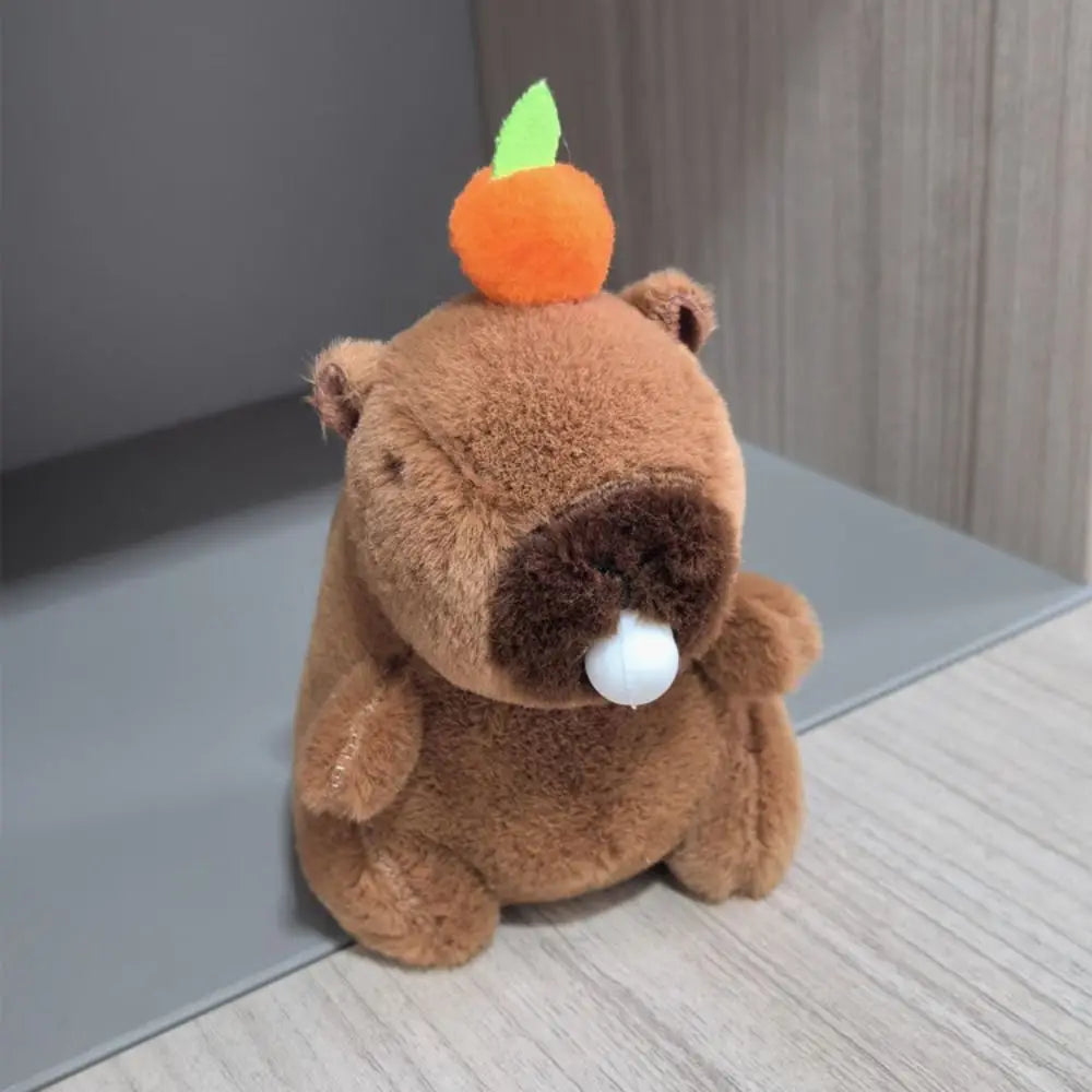 Cute Capybara Plush Keychain with Strawberry & Orange - Mini Stuffed Animal Toy